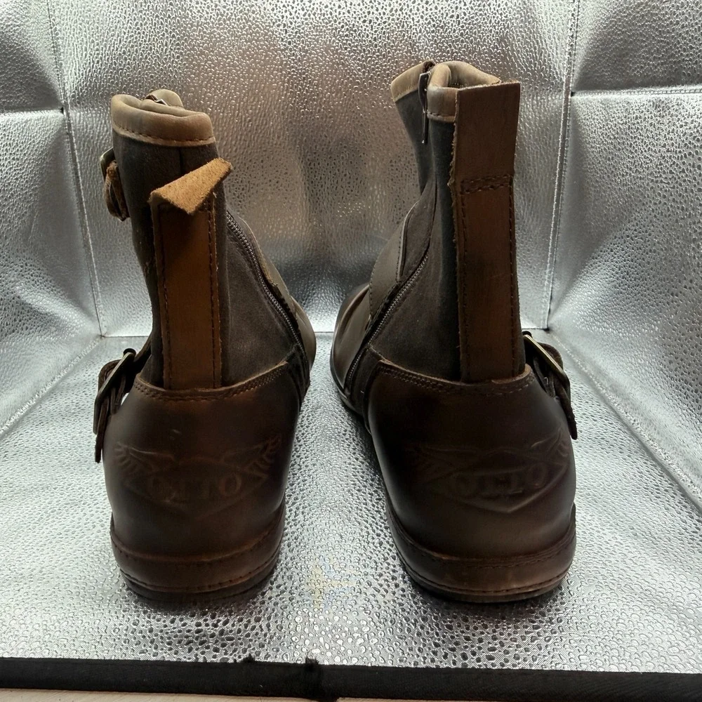 Size 11.5 Osstone Brown Mens Leather Round Toe Ankle Moto Chukka Boots 5008-1